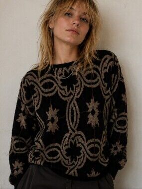 Vintage Black & Taupe Patterned Knit Sweater | Grunge Seattle Style | Size Large